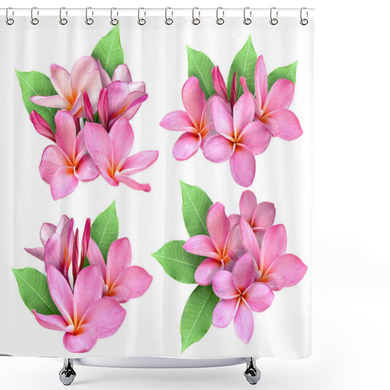 Personality  Pink Plumeria Flower Or Frangipani Flower Isolated White Background Shower Curtains