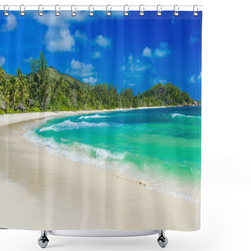 Personality  Anse Kerlan - Tropical Beach In Praslin, Seychelles. Shower Curtains