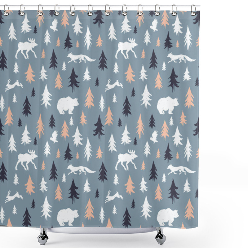 Personality  Seamless Pattern With Forest Animals Shower Curtains