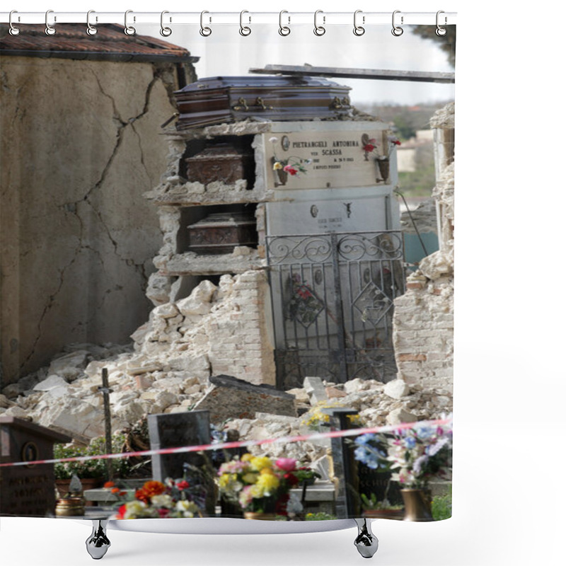 Personality  Houses Destroyed By The Earthquake In Central Italy Shower Curtains