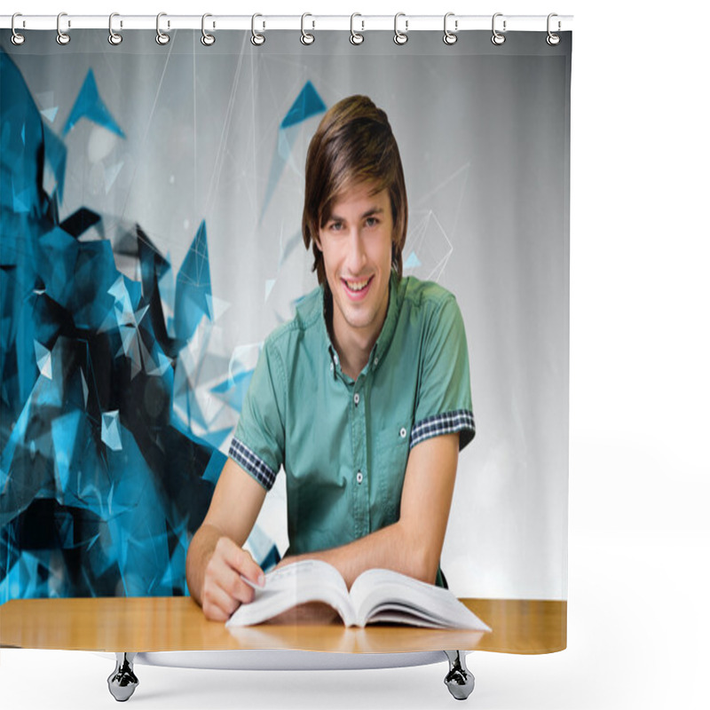 Personality  Student Sitting In Library Reading Shower Curtains