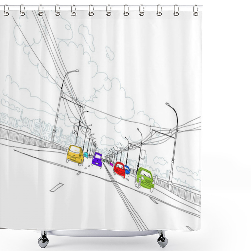 Personality  Sketch Of Traffic Road In City For Your Design Shower Curtains