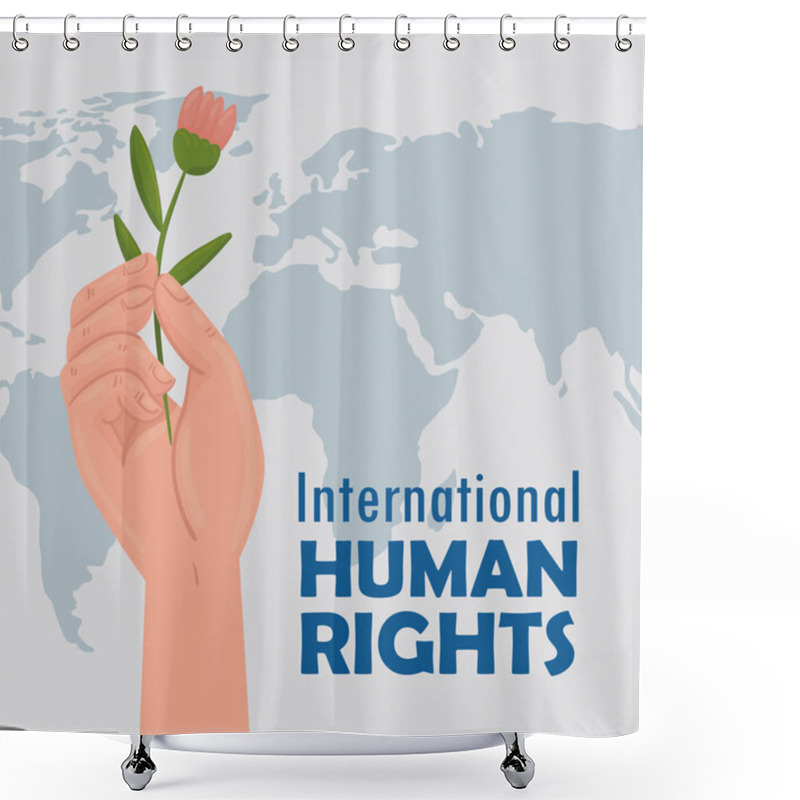 Personality  International Human Rights Lettering Poster With Hand Lifting Rose Shower Curtains