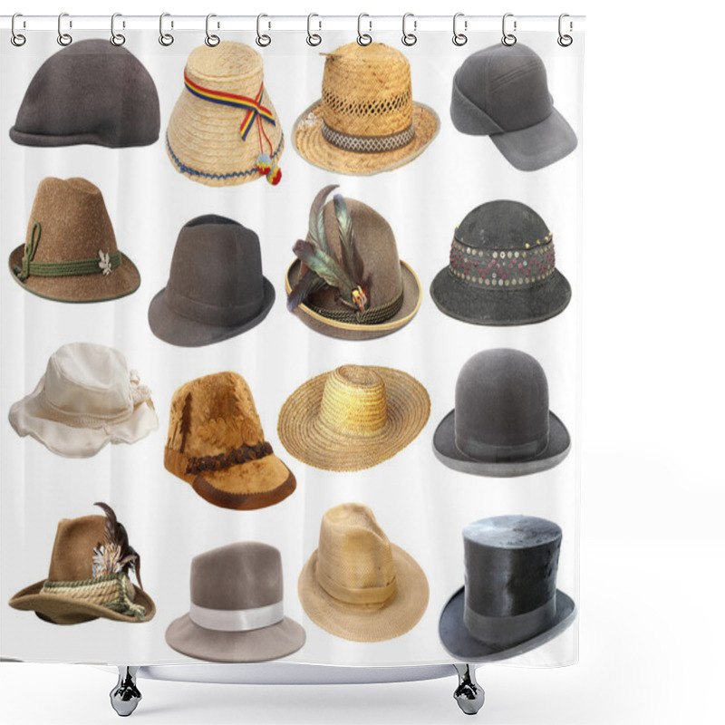 Personality  Large Collection Of Hats Over White Shower Curtains