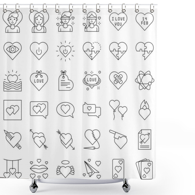 Personality  Valentine And Love Related Vector Icon Set, Line Design Shower Curtains