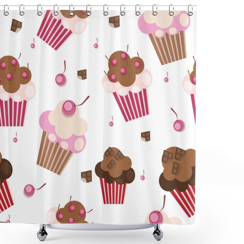 Personality  Seamless Pattern With Cute Cupcakes, Vector Illustration Shower Curtains