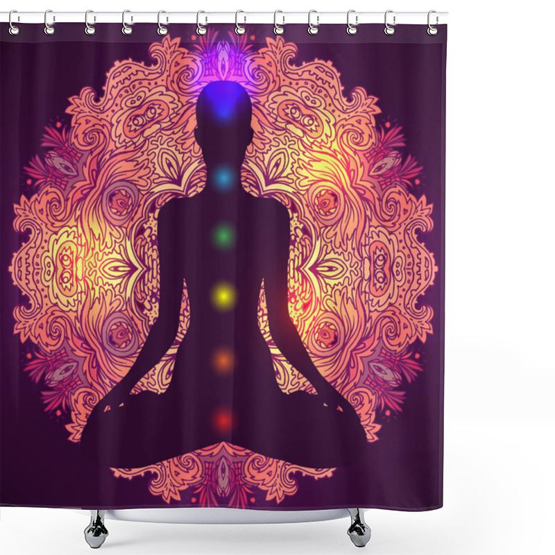 Personality  Woman Silhouette Sitting In Lotus Pose. Shower Curtains