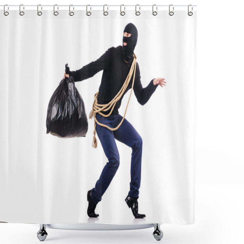 Personality  Burglar Wearing Balaclava Isolated On White Shower Curtains