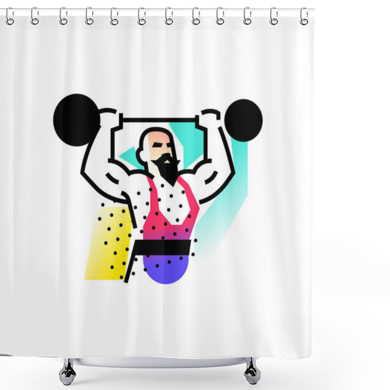 Personality  Illustration Of The Strongman, Weightlifter, Circus. Icon Logo For Circus Or Sports Studio. An Illustration For A Site, A Poster, A Postcard. Image Is Isolated On White Background. Vector Illustration. Shower Curtains