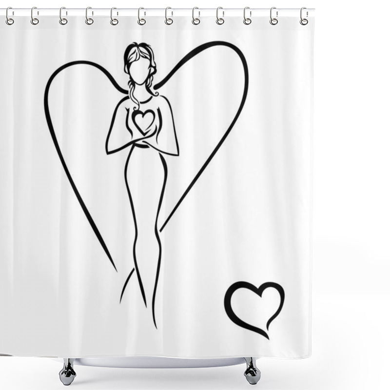 Personality  Girl With Heart Isolated. Guardian Angel. Mom. Vector Illustrati Shower Curtains