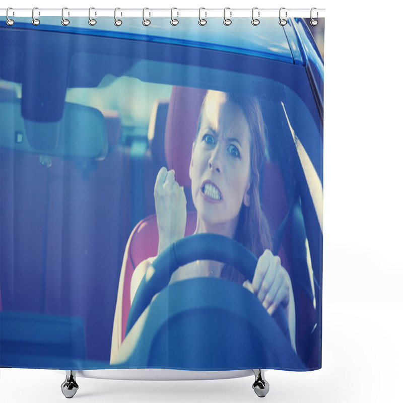 Personality  Angry Aggressive Woman Driving Car Shower Curtains