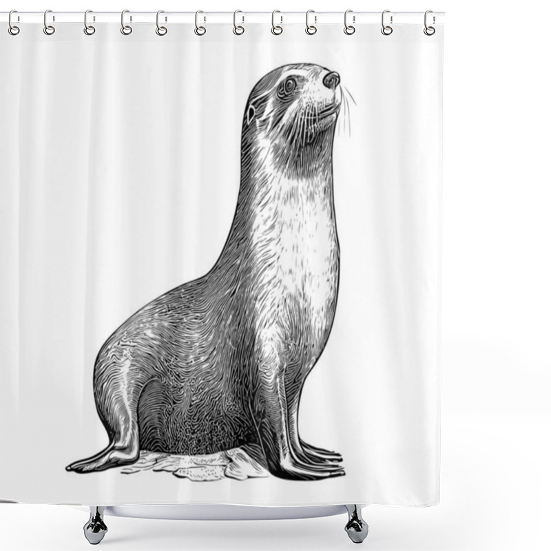 Personality  Fur Seal Hand Drawn Sketch Marine Animals Vector Illustration. Shower Curtains