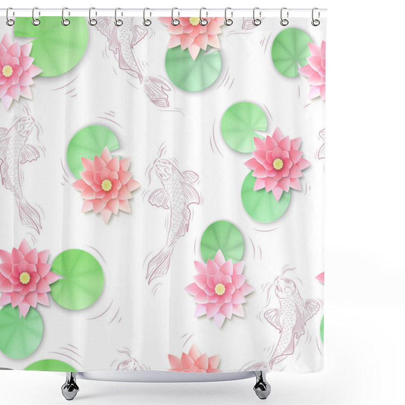 Personality  Seamless Pattern With Koi Carp And Lotus Paper Flowers Shower Curtains