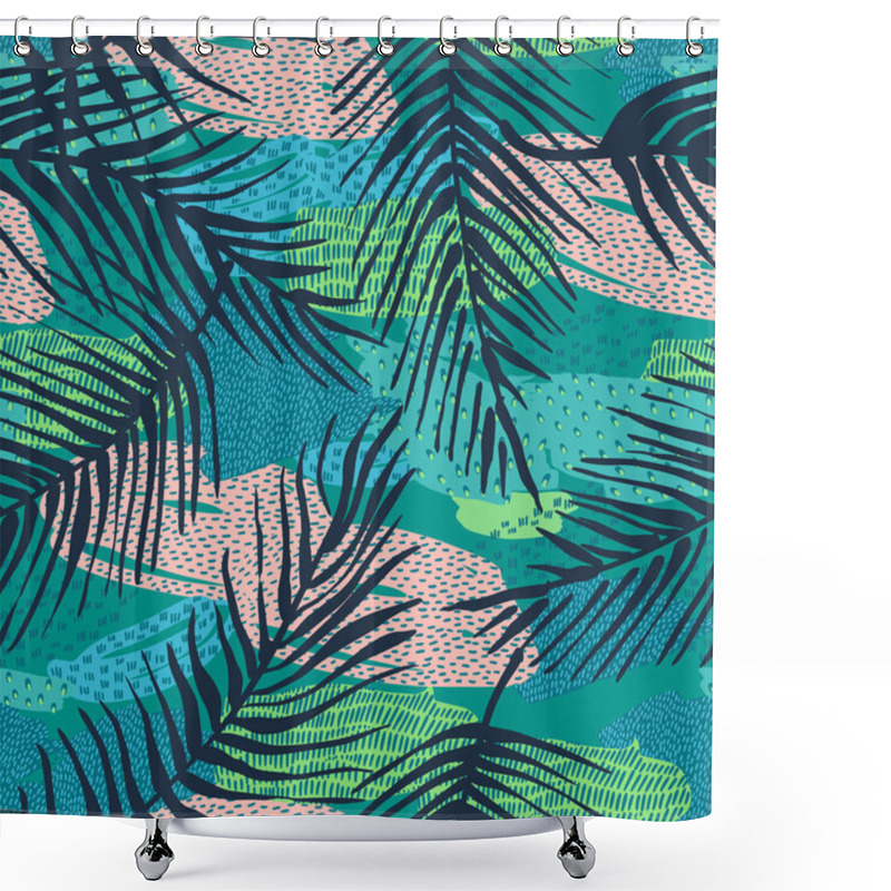 Personality  Abstract Creative Seamless Pattern With Tropical Plants And Artistic Background. Shower Curtains