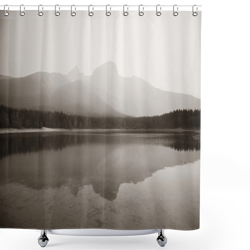 Personality  Lake With Fog And Mountains Shower Curtains