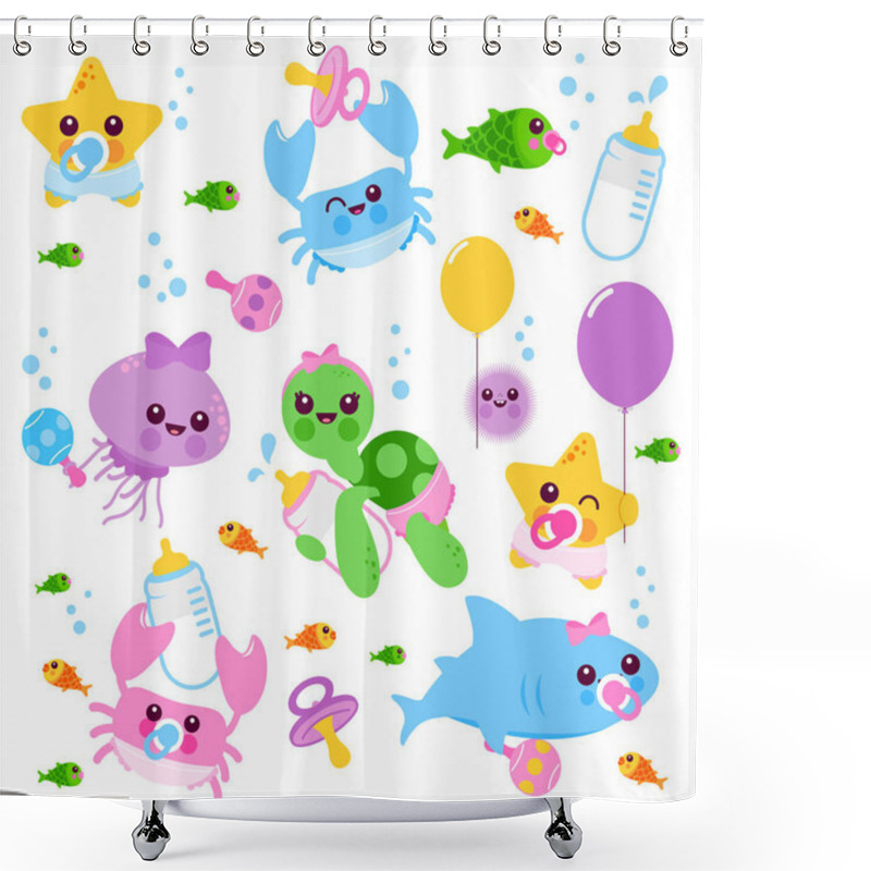 Personality  Baby Sea Animals Vector Set Shower Curtains