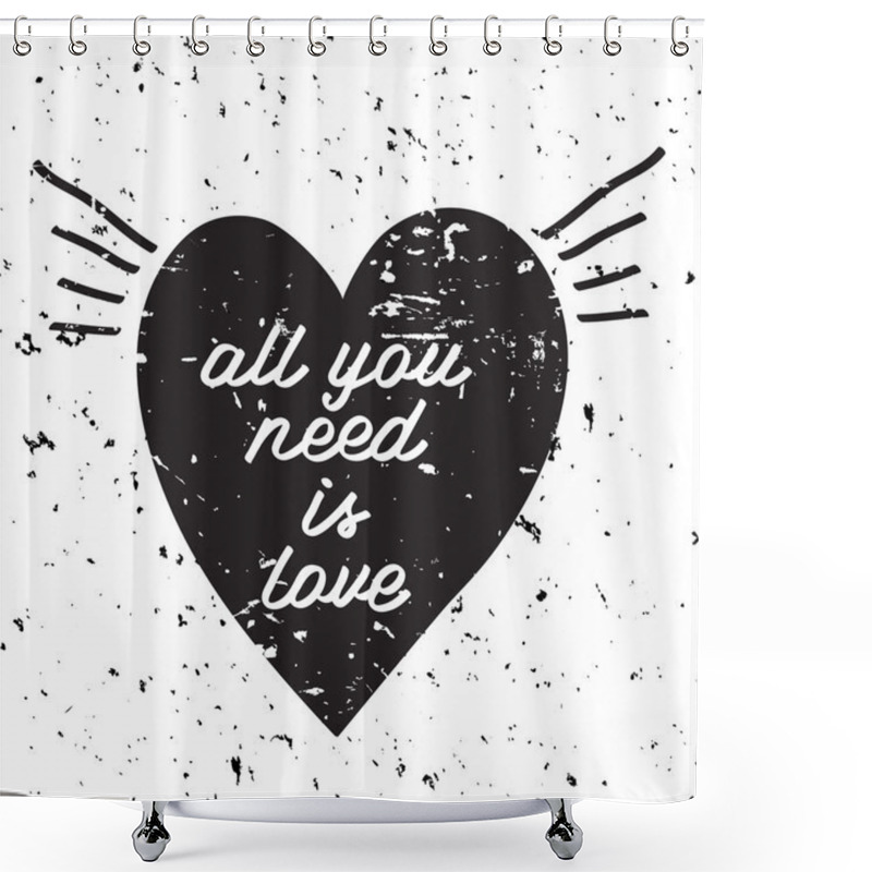 Personality  Vector Romantic Background. Hand Drawn Black Heart  And Letters. Shower Curtains