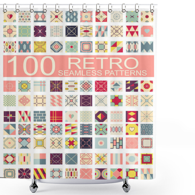 Personality  Collection Of 100 Retro Different Vector Geometric Seamless Patt Shower Curtains