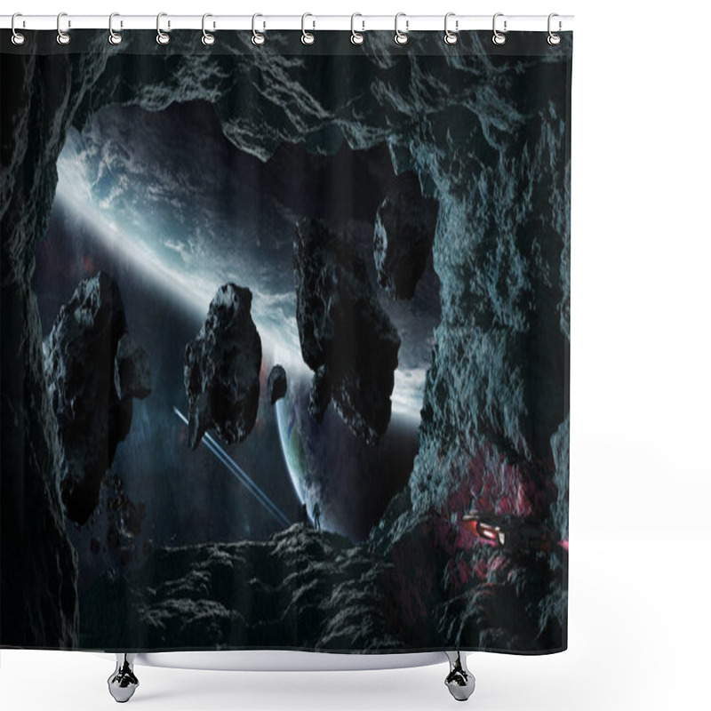 Personality  Astronauts Exploring A Cave In Asteroid 3D Rendering Elements Of Shower Curtains