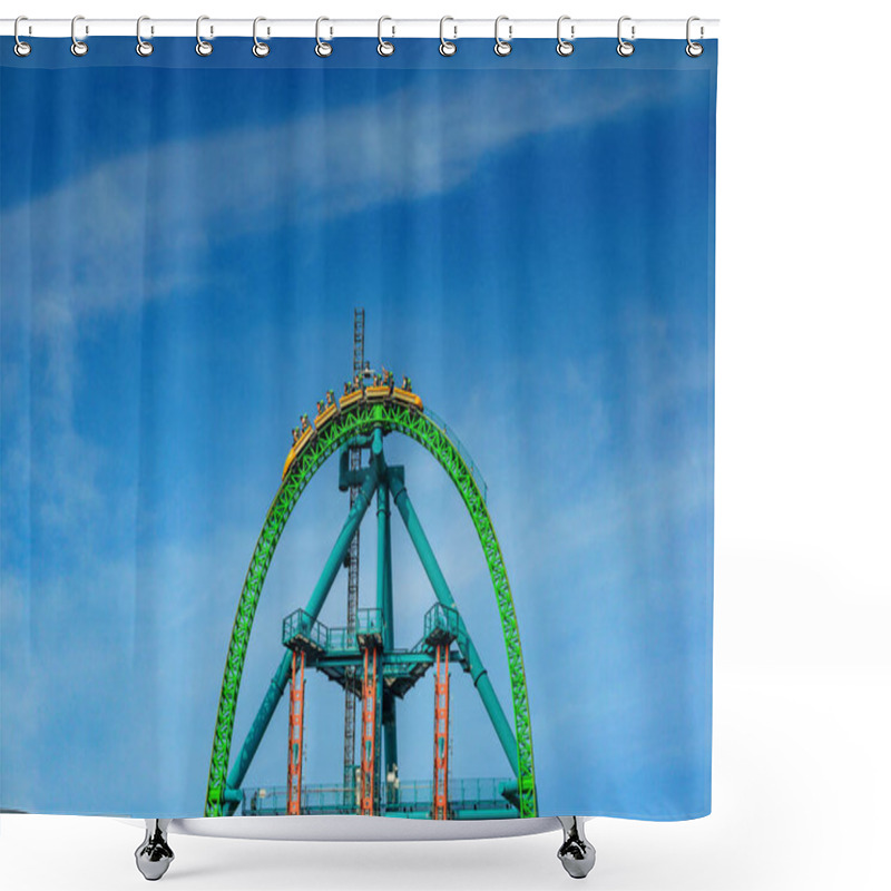 Personality  JACKSON NEW JERSEY USA: Kingda Ka Is The Tallest And Fastest Roller Coaster In North America. It Is 456 Feet High And Accelerates From 0 To 128 Miles/h In 3.5 Seconds. Six Flags Great Adventure Shower Curtains