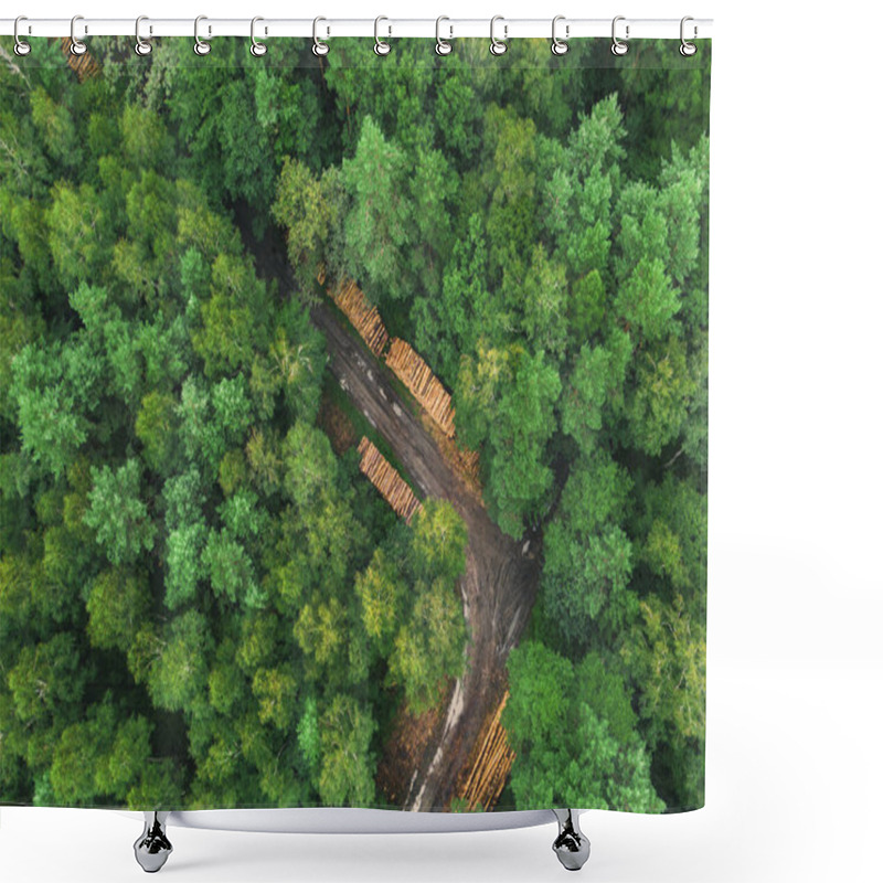 Personality  Environmental Destruction Shown Through Aerial View Of Forest And Cleared Land Shower Curtains