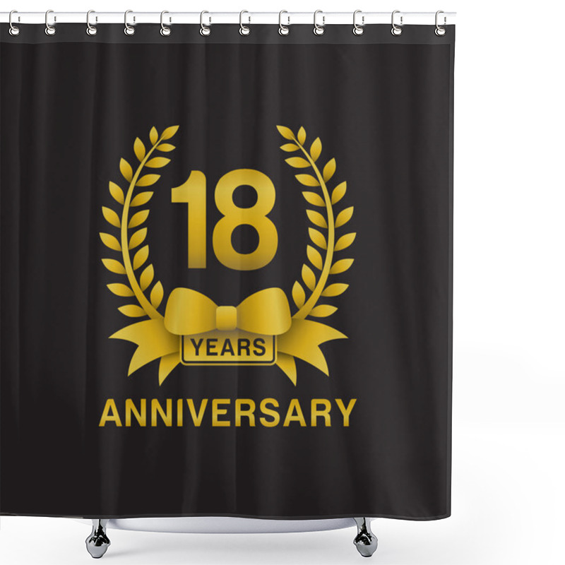 Personality  18th Anniversary Golden Wreath Logo Black Background Shower Curtains