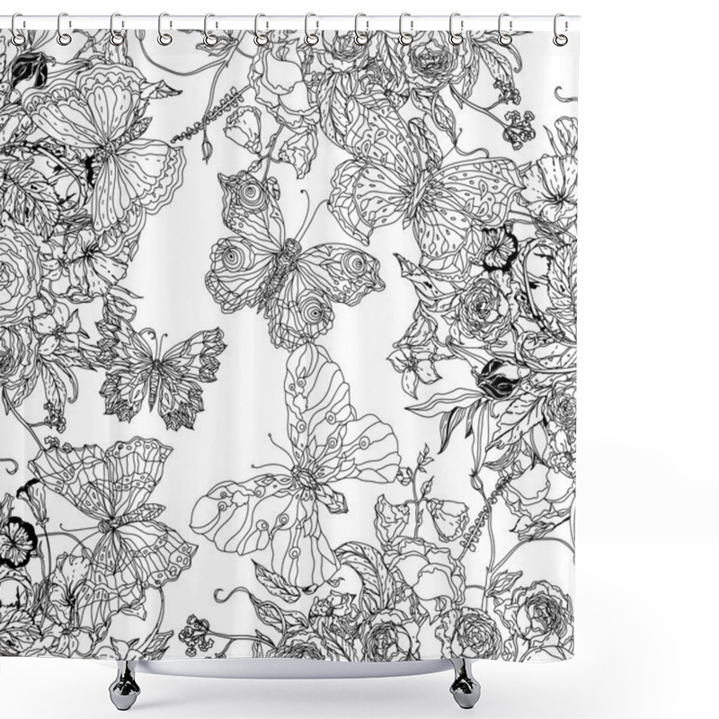 Personality  Flowers And Butterflies Shower Curtains