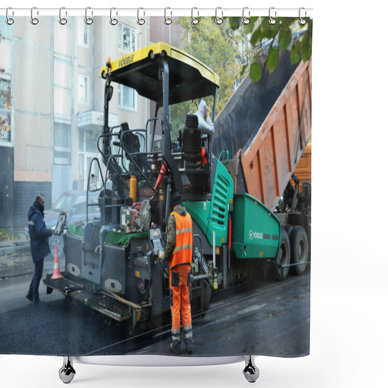 Personality  Process Of Laying Asphalt Pavement On The Road. Moscow. 08.09.2018 Shower Curtains