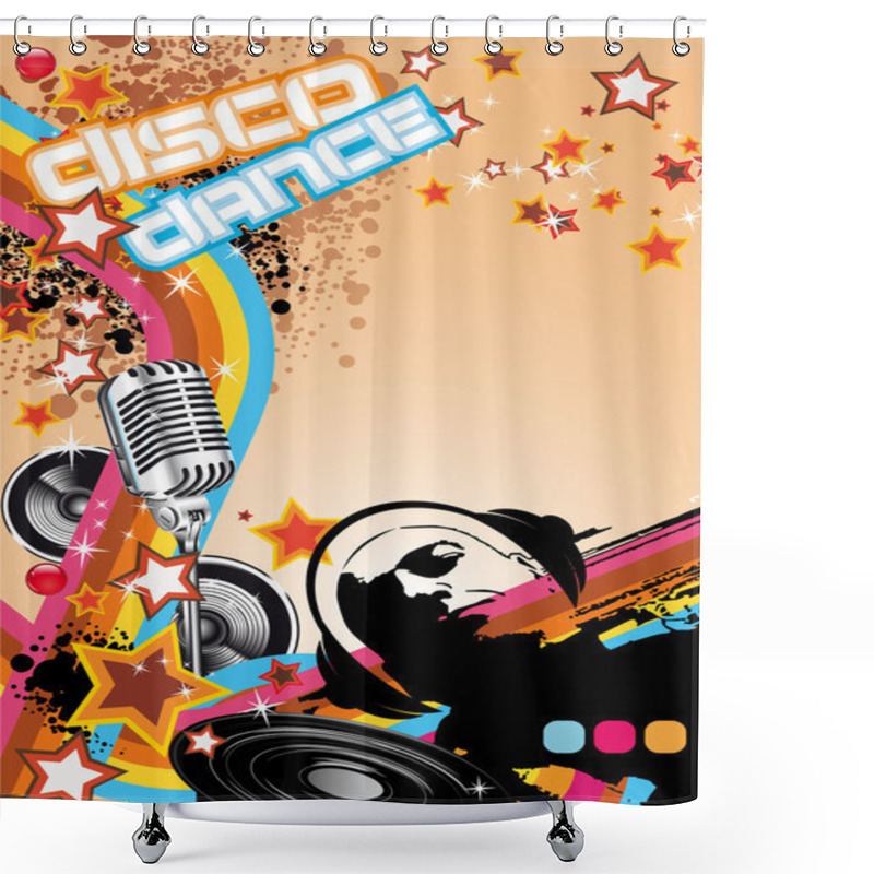 Personality  Disco Dance Background With DJ Silhouette Shower Curtains