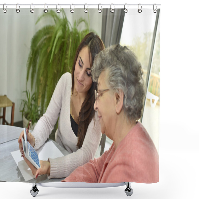 Personality  Home Helper Taking Care Of Paperwork Shower Curtains