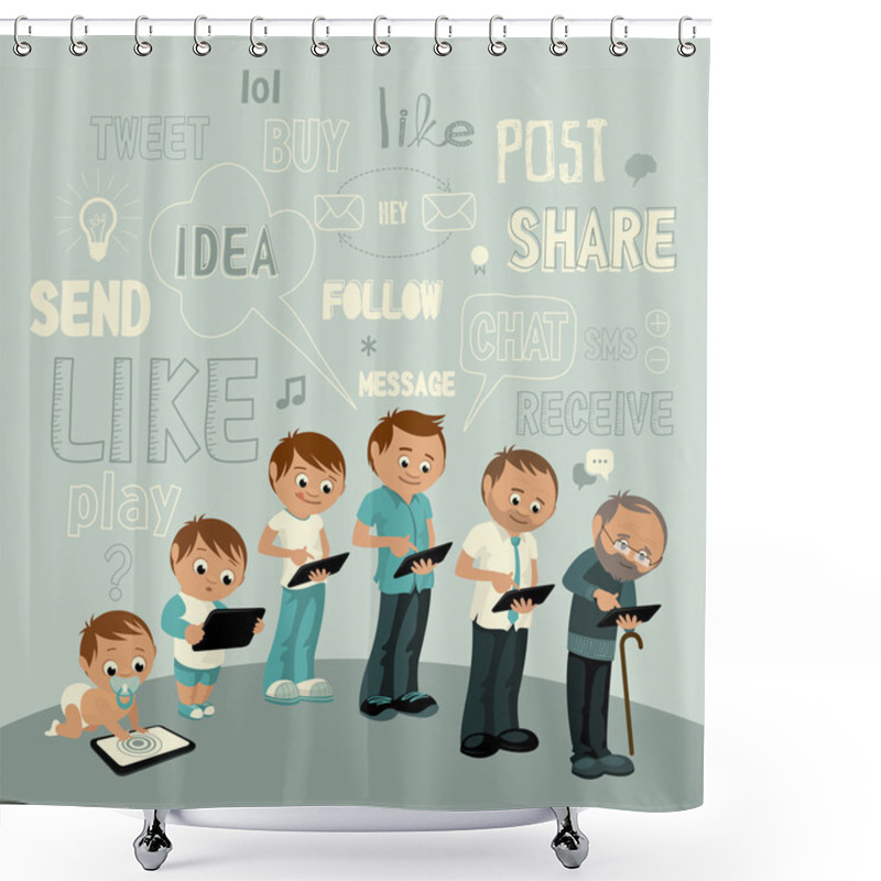 Personality  Generations Men With Tablet Shower Curtains