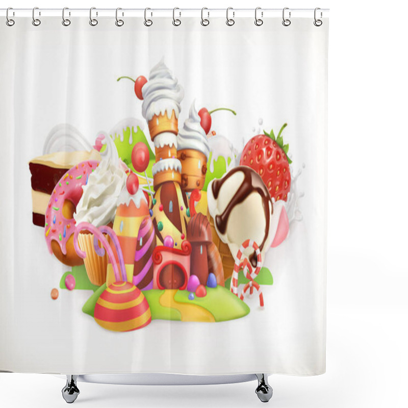 Personality  Sweet Shop. Confectionery And Desserts Shower Curtains