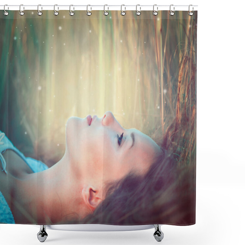 Personality  Teenage Model Girl Outdoors Enjoying Nature Shower Curtains