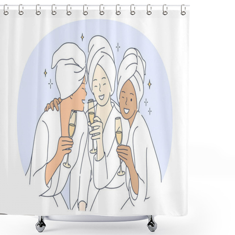 Personality  Bride And Friends Party, Pajama Party With Friends Concept. Shower Curtains