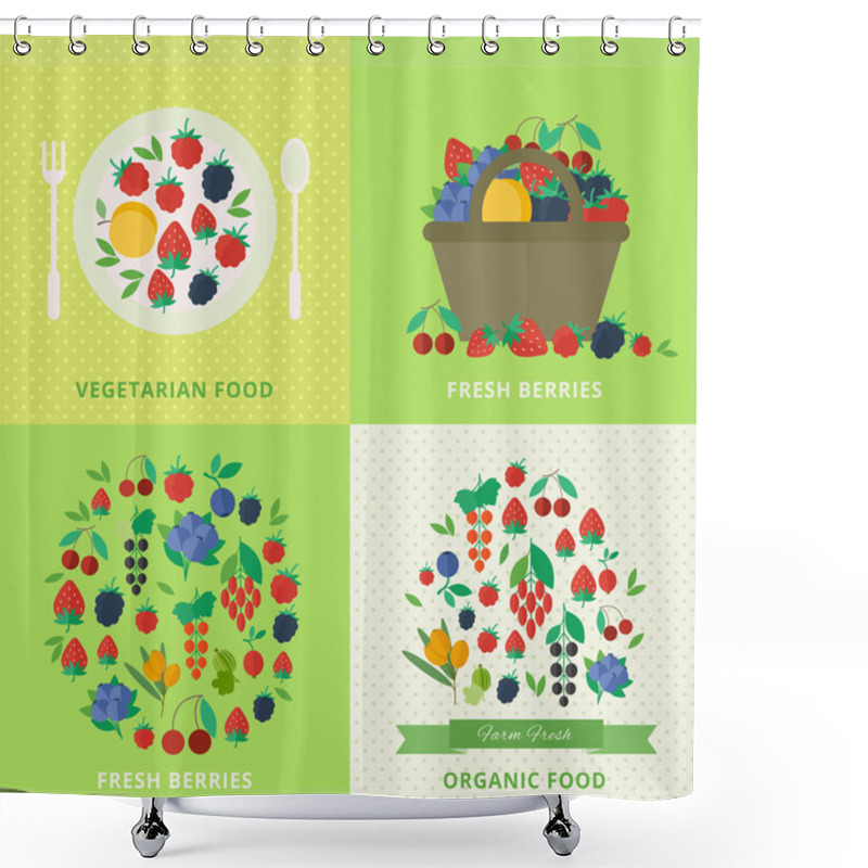 Personality  Banners With Fresh Berries And Fruits. Concept Vegetarian Organic Healthy Food Shower Curtains