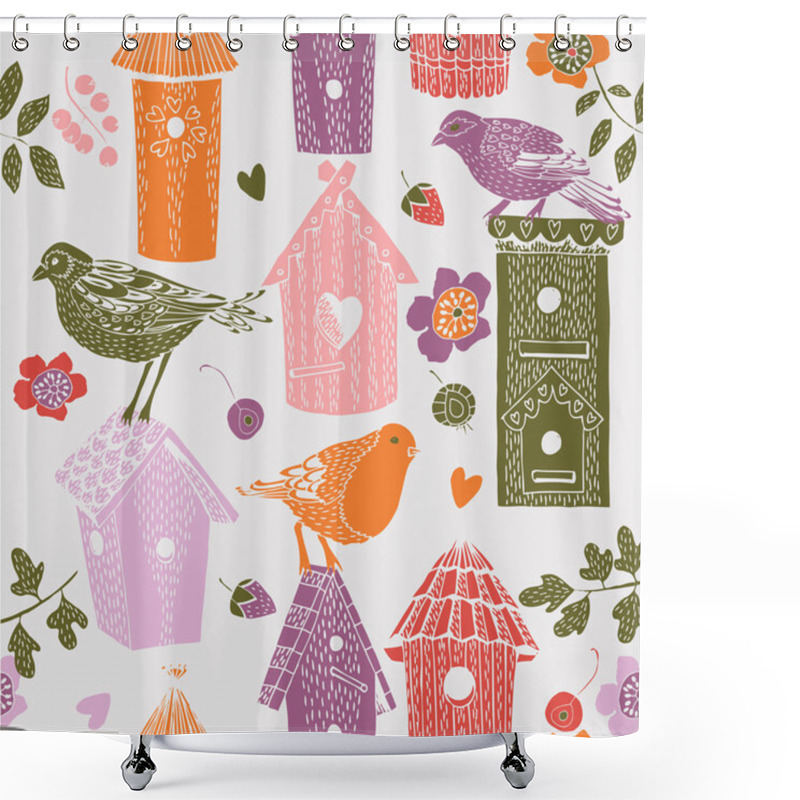 Personality  Garden Birds Deco Tile Shower Curtains