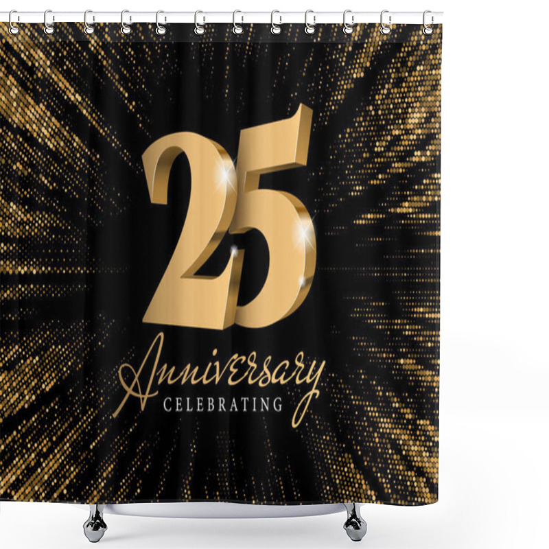 Personality  Anniversary 25. Gold 3d Numbers. Against The Backdrop Of A Stylish Flash Of Gold Sparkling From The Center On A Black Background. Poster Template For Celebrating 20th Anniversary Event Party. Vector Shower Curtains