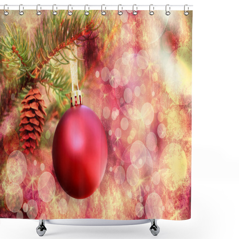 Personality  Christmas Red Ornament Over Abstract Lights Background Shower Curtains