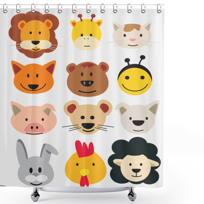 Personality  Vector Illustration Of Animal Faces. Shower Curtains