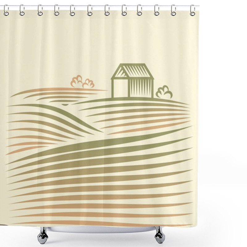 Personality  Rural Landscape With Fields And House Shower Curtains