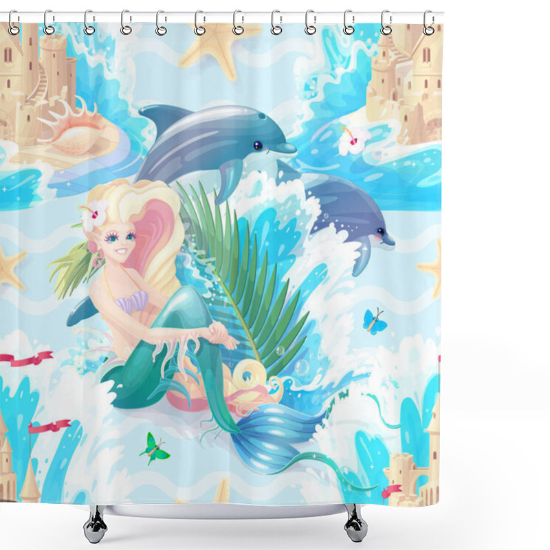 Personality  Vector Marine Seamless Pattern Art Shower Curtains