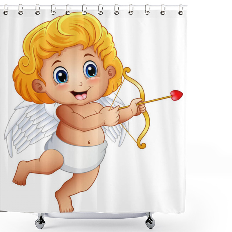 Personality  Cartoon Baby Cupid Shoot A Bow Isolated On A White Background Shower Curtains