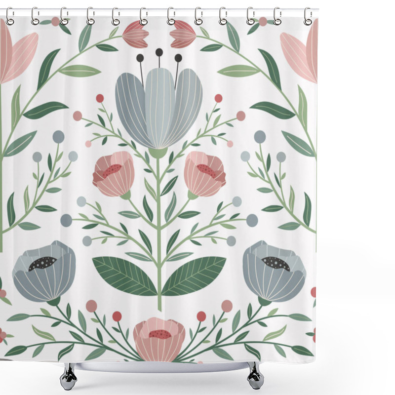 Personality  Botanical Pattern With Meadow Flowers And Plants Shower Curtains