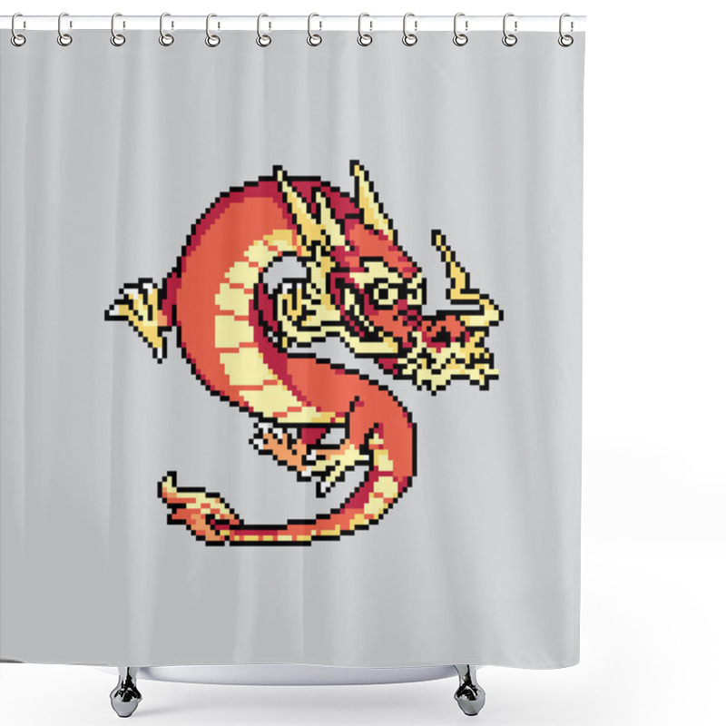 Personality  Pixel Art Illustration Dragon. Pixelated Dragon. Dragon Myth Reptile Animal Icon Pixelated For The Pixel Art Game And Icon For Website And Video Game. Old School Retro. Shower Curtains