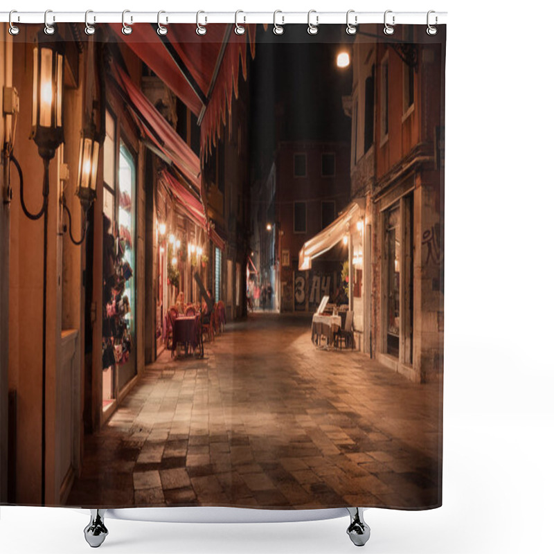 Personality  Old European Illuminated Town At Night, Venice, Italy Shower Curtains