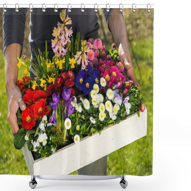 Personality  Spring Flowers In Wooden Box Shower Curtains