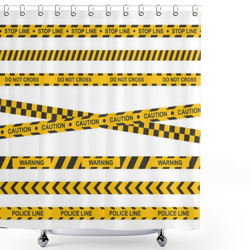 Personality  Set Of Yellow Caution Tape. Crime Warning Ribbons. Caution, Warning, Stop, Police Lines. Vector Shower Curtains