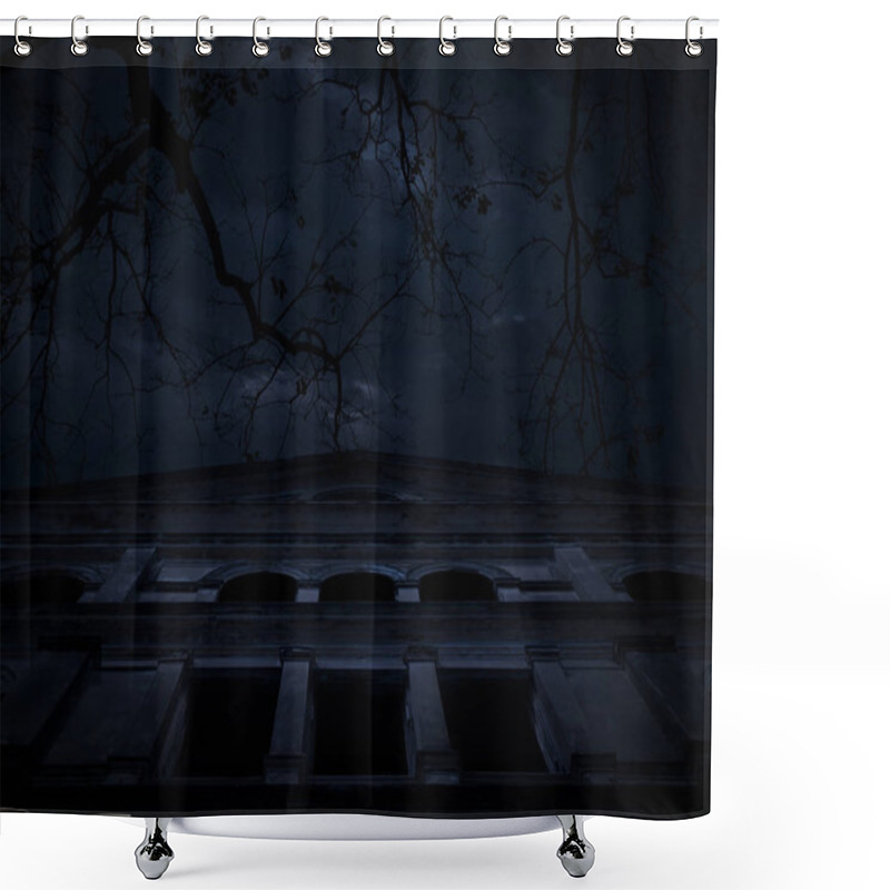 Personality  Horror Scene Of Old Grunge Castle Over Dead Tree, Moon And Cloudy Sky Shower Curtains