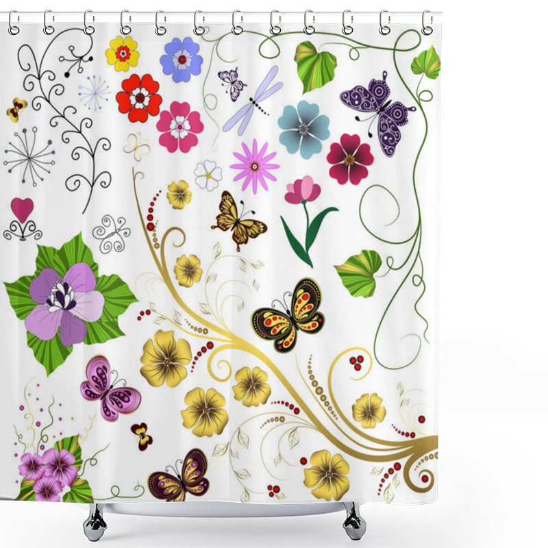 Personality  Big Set Flowers And Butterflies Shower Curtains