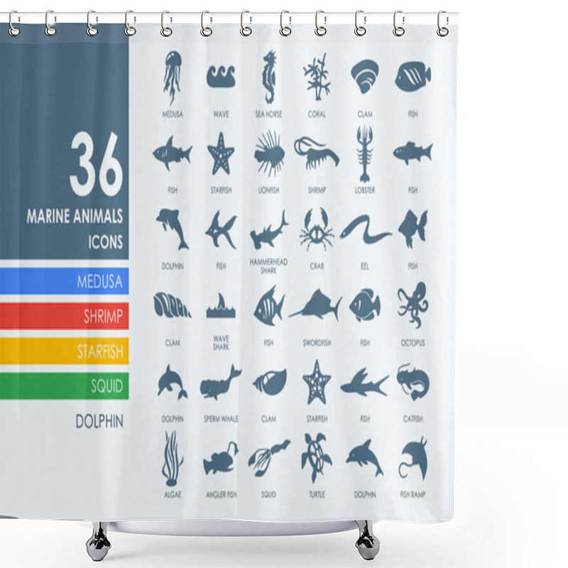 Personality  Set Of Marine Animals Icons Shower Curtains